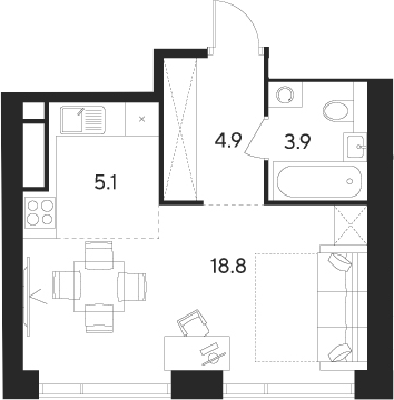 Студия, 32.7 м², 46/55 этаж, ЖК «Инди Тауэрз от Аквилон»