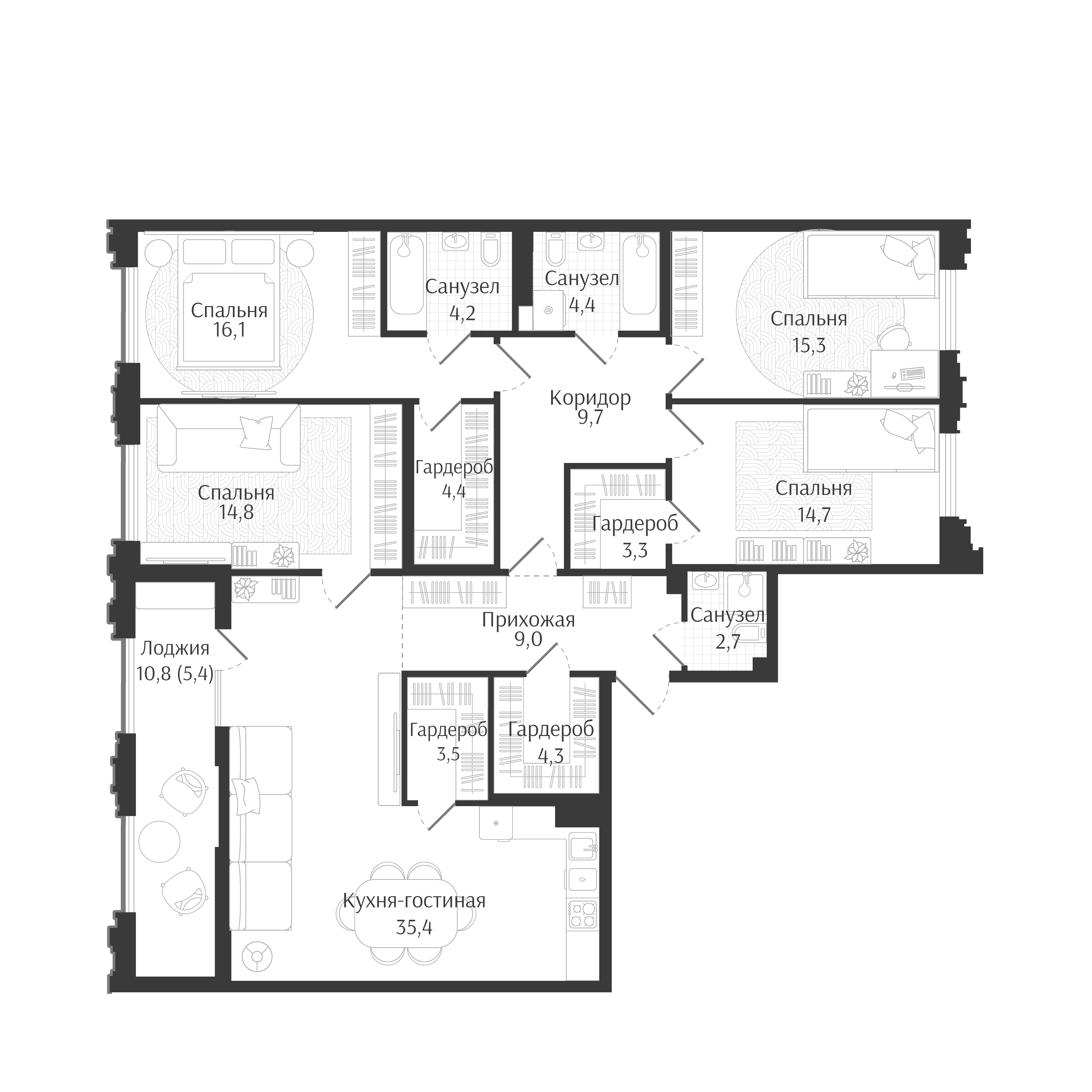 5-комн. квартира, 141.8 м² в ЖК Брют Резиденс — фото 2