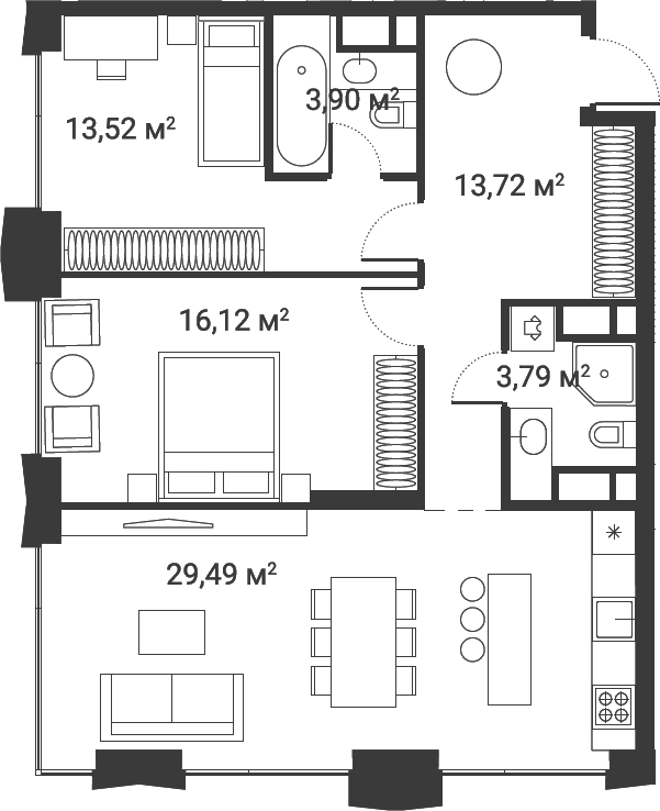 3-комн., 79.5 м², 26/28 этаж, ЖК «Первый Нагатинский»