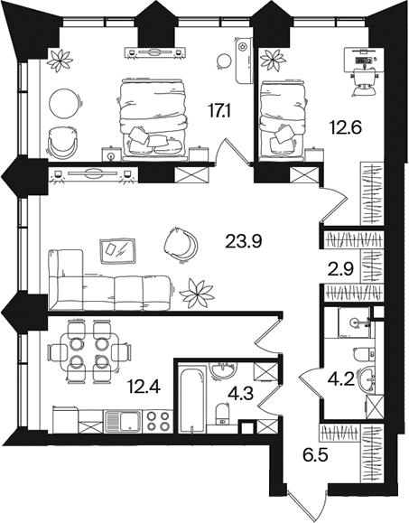 3-комн., 83.9 м², 8/44 этаж, ЖК «РАКУРС»