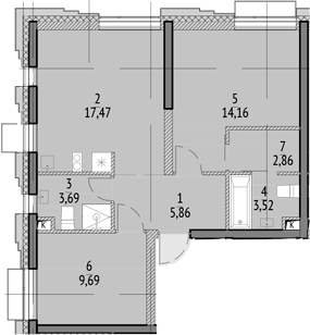 2-комн., 57.25 м², 18/18 этаж, ЖК «N'ICE LOFT»