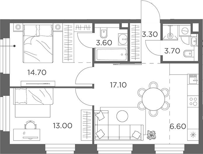3-комн., 62 м², 16/17 этаж, ЖК «Белый Град»