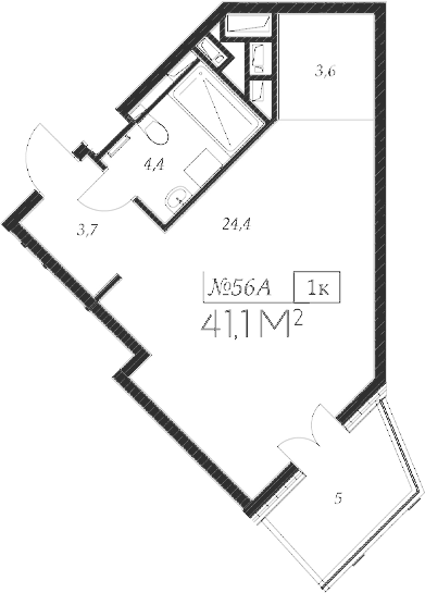 Студия квартира, 36.1 м² в ЖК Морелло — фото 2