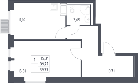 1-комн., 39.77 м², 22/25 этаж, ЖК «Большое Путилково»
