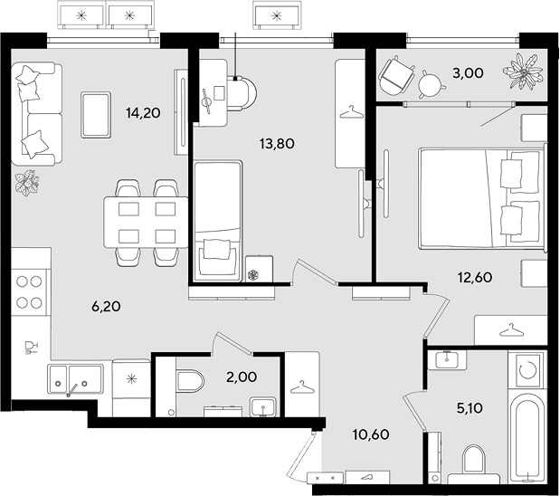 3-комн. квартира, 64.5 м² в ЖК Порто-Ново — фото 2