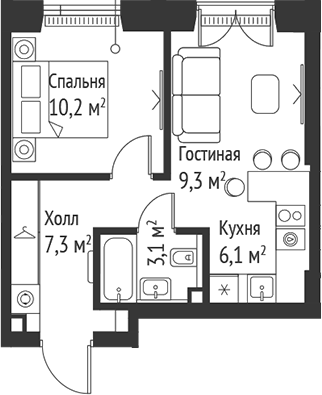 2-комн., 36 м², 9/59 этаж, ЖК «СЕТ»