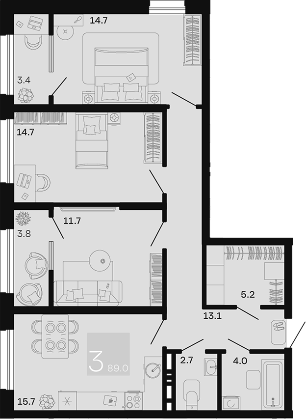 3-комн. квартира, 81.8 м² в ЖК Хозяин Морей — фото 2