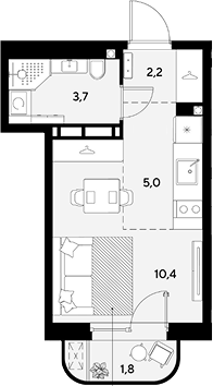 Студия, 21.3 м², 8/18 этаж, ЖК «Грейд»
