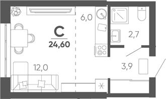 Студия квартира, 24.6 м² в ЖК Барса — фото 2