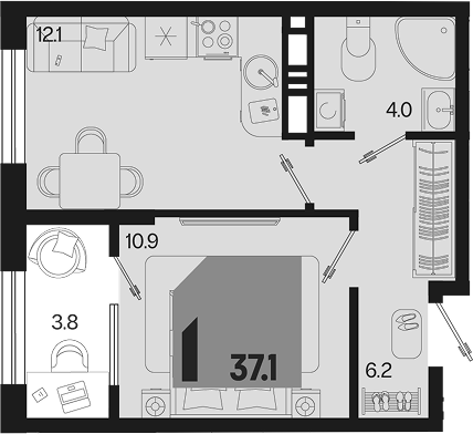 1-комн. квартира, 33.3 м² в ЖК Первое место — фото 2
