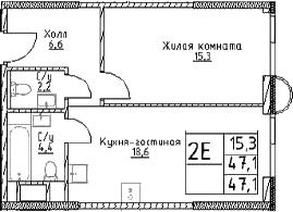 2-комн., 47.1 м², 12/29 этаж, ЖК «Наметкин Тауэр»