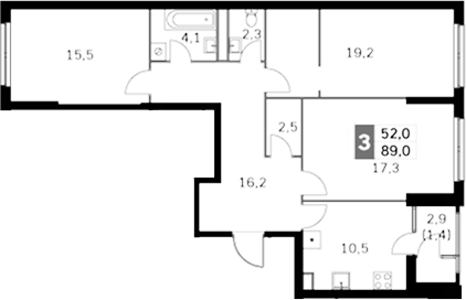 3-комн., 86.2 м², 19/43 этаж, ЖК «Скай Гарден»