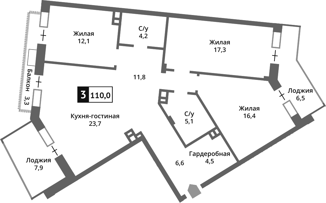 4+ комнаты, 101.9 м², 5/6 этаж, ЖК «Отрада на реке»