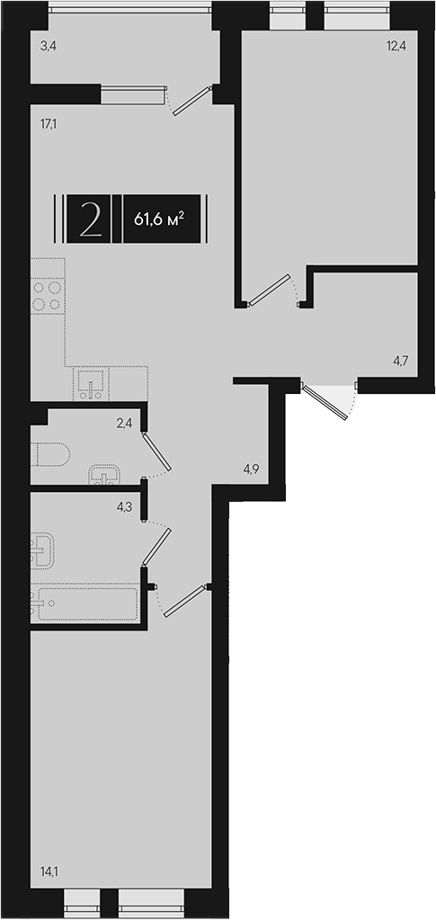 2-комн. квартира, 59.9 м² в ЖК Эрмитаж — фото 2