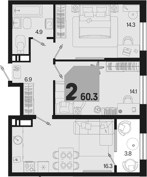 2-комн. квартира, 56.5 м² в ЖК Первое место — фото 2