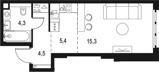 Студия, 29.5 м², 40/49 этаж, ЖК «Левел Южнопортовая»