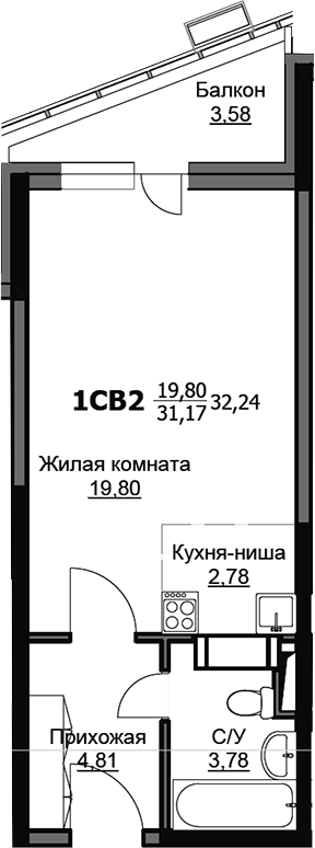 Студия, 31.15 м², 8/17 этаж, ЖК «Соболевка»