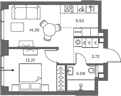 2-комн., 39.95 м², 10/49 этаж, ЖК «TATE»
