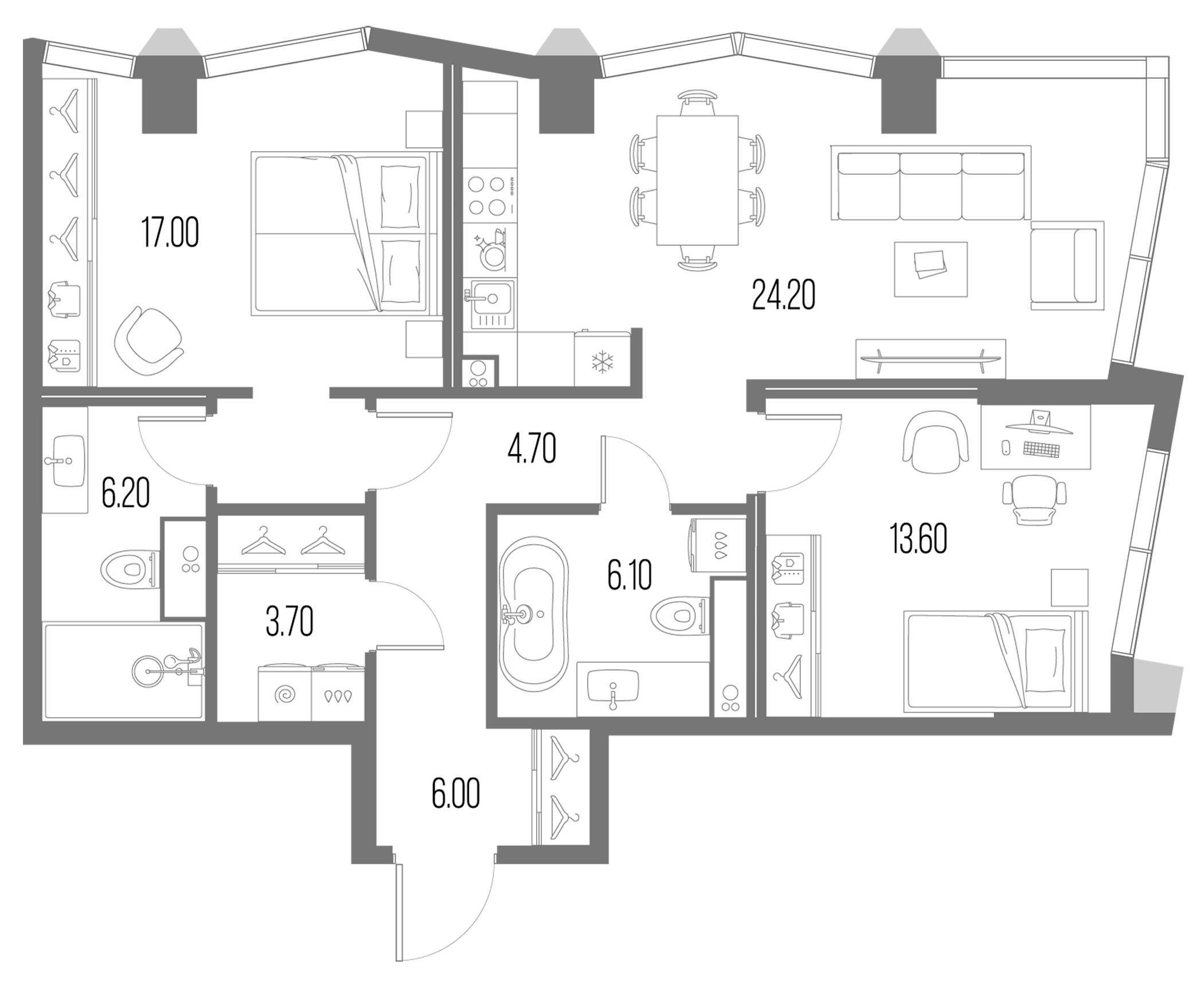 2-комн., 81.5 м², 56/58 этаж, ЖК «Северный Порт»