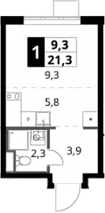 Студия, 21.3 м², 6/24 этаж, ЖК «1-й Донской»