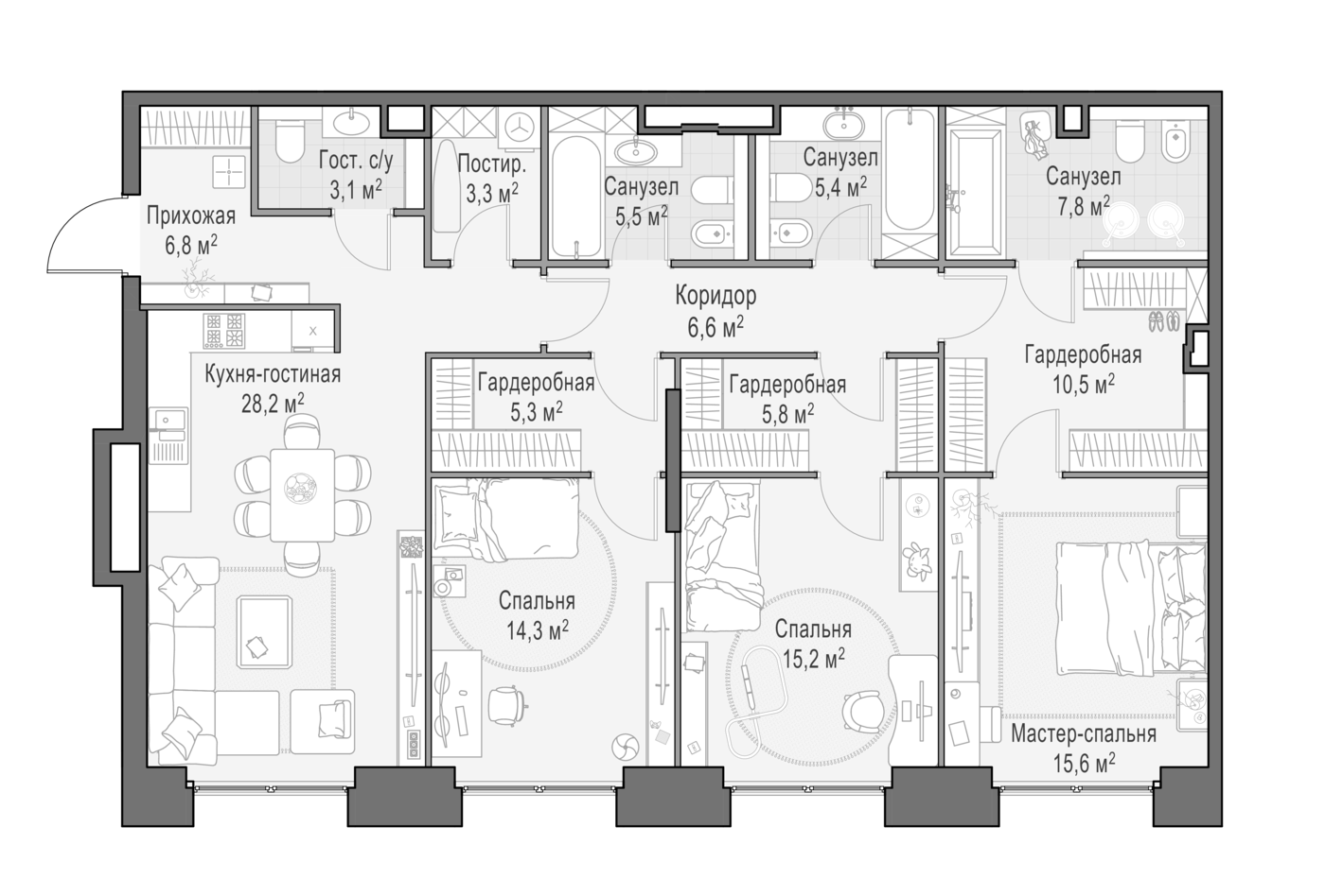 4+ комнаты, 134.6 м², 9/10 этаж, ЖК «Квартал Life Time»