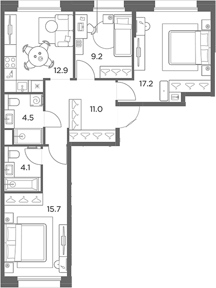 3-комн., 74.6 м², 3/6 этаж, ЖК «Станиславский»