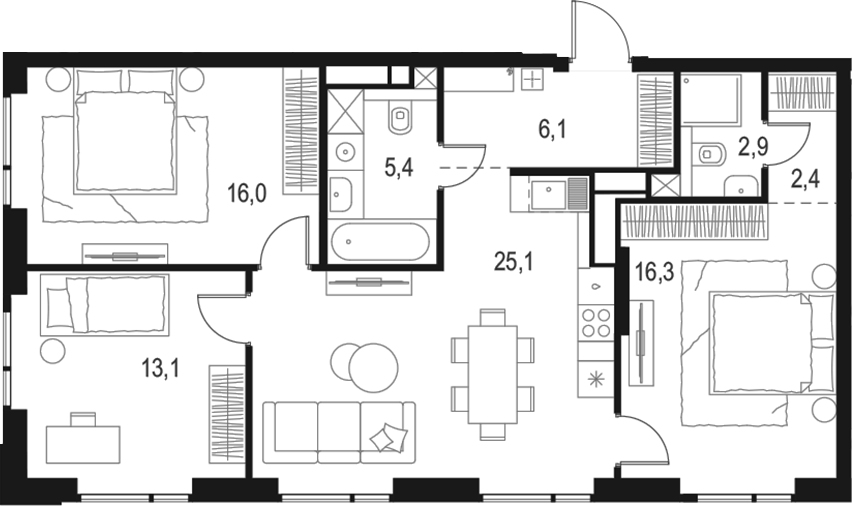 4+ комнаты, 87.3 м², 26/26 этаж, ЖК «Левел Войковская»