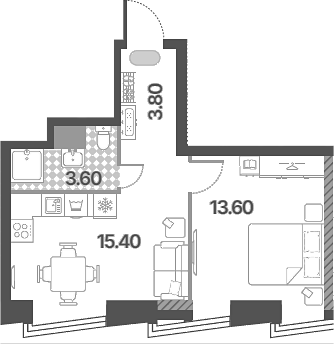2-комн., 36.4 м², 49/58 этаж, ЖК «Обручева 30»