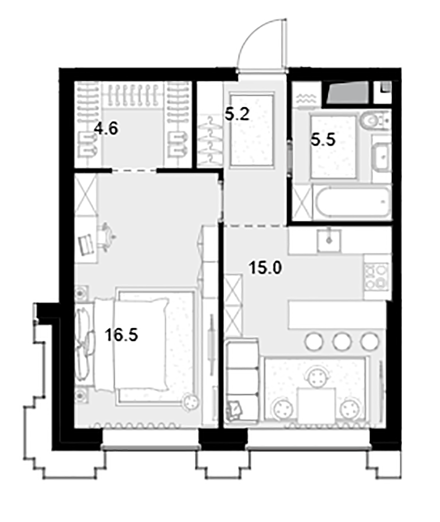 1-комн., 46.8 м², 19/42 этаж, ЖК «Высотка на Жукова»