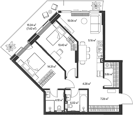 3-комн., 72.53 м², 11/47 этаж, ЖК «Джойс»