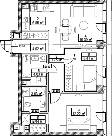 3-комн., 56.74 м², 17/49 этаж, ЖК «Сити Бэй»