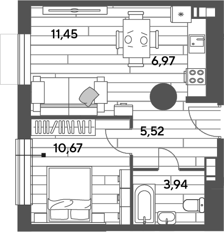 2-комн., 38.55 м², 9/10 этаж, ЖК «Публицист»