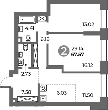 3-комн., 67.57 м², 5/24 этаж, ЖК «Павелецкая от Гранель»