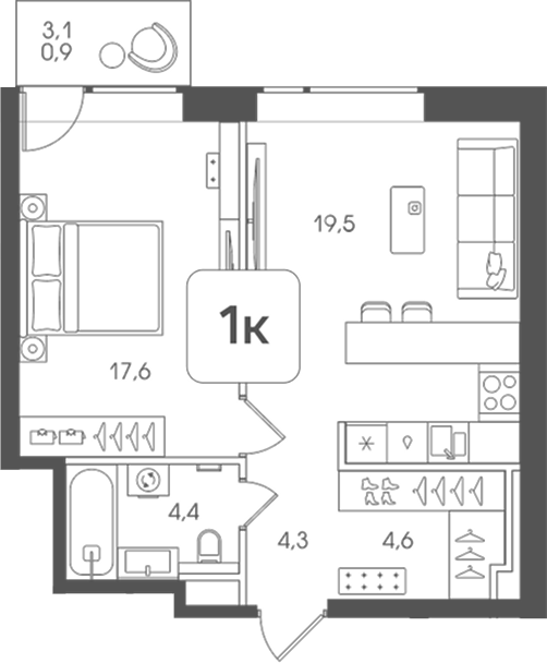 1-комн., 50.4 м², 2/24 этаж, ЖК «Мангазея на Речном»