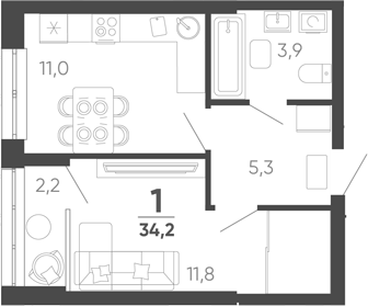 1-комн. квартира, 33.1 м² в ЖК Барса — фото 2