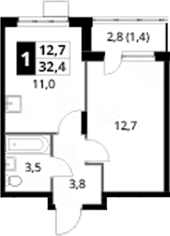 1-комн., 31 м², 23/24 этаж, ЖК «1-й Донской»