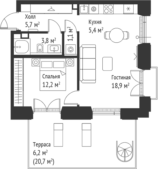 2-комн., 47.2 м², 2/28 этаж, ЖК «СЕТ»