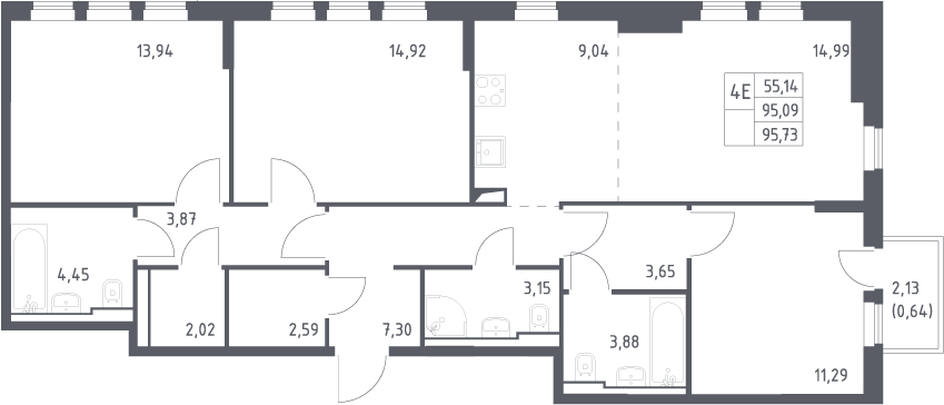 4+ комнаты, 93.56 м², 7/14 этаж, ЖК «Остафьево»