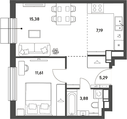 2-комн., 43.35 м², 4/14 этаж, ЖК «Публицист»