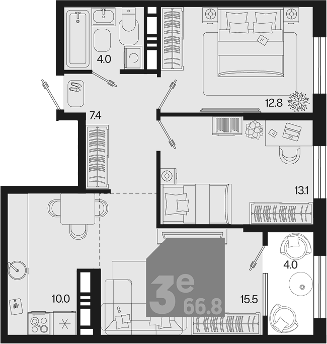 3-комн. квартира, 62.8 м² в ЖК Первое место — фото 2