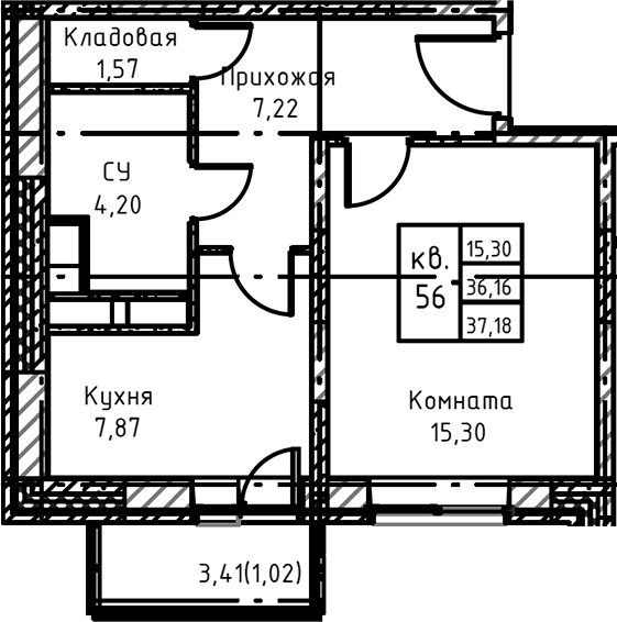 1-комн., 39.98 м², 10/17 этаж, ЖК «Высокий Берег»