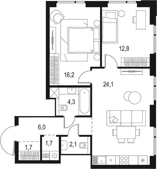 3-комн., 68.9 м², 18/26 этаж, ЖК «Левел Войковская»