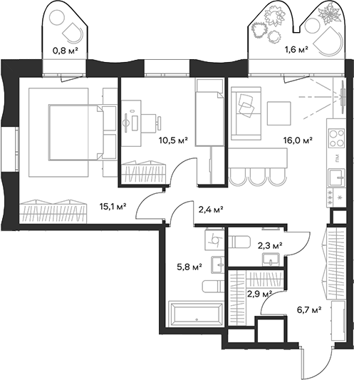 3-комн., 61.7 м², 7/23 этаж, ЖК «Союз»