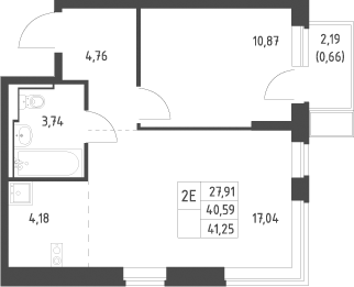 2-комн., 40.59 м², 3/17 этаж, ЖК «Новое Видное»