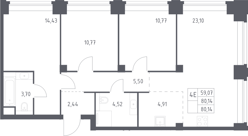 4+ комнаты, 80.14 м², 26/32 этаж, ЖК «НОВА»