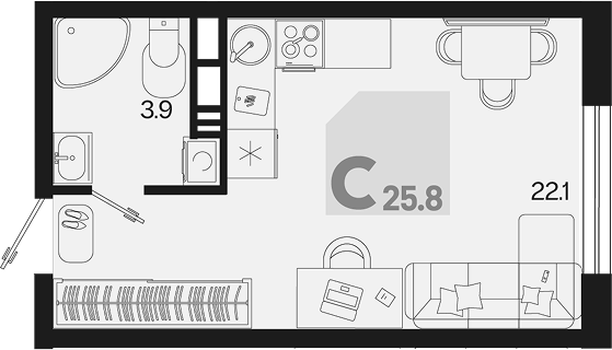 Студия квартира, 25.8 м² в ЖК Первое место — фото 2