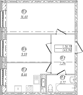 2-комн., 45.96 м², 2/9 этаж, ЖК «Юго-Западный квартал»