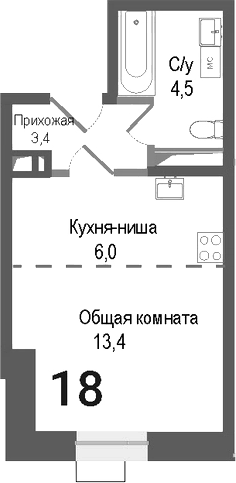Студия, 27 м², 4/8 этаж, ЖК «Киноквартал»