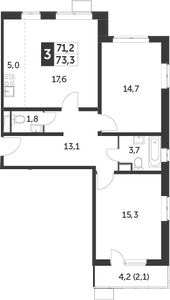 3-комн., 71.2 м², 6/20 этаж, ЖК «Южная Битца»