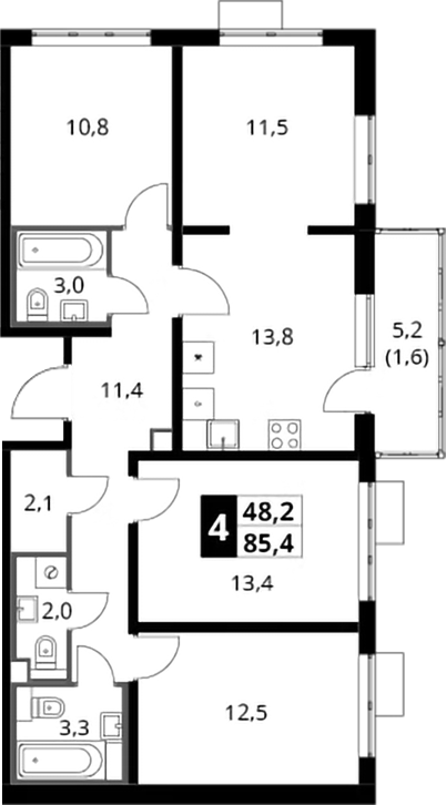 4+ комнаты, 83.8 м², 9/22 этаж, ЖК «Южная Битца»